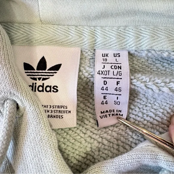 Adidas Mint Green White Logo Hoodie Soft Cotton Terry Pockets Lined Hood - Picture 7 of 8